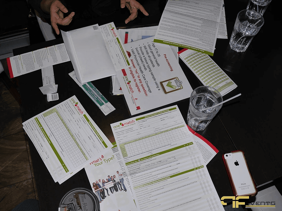 OneMatch pre-screening card, forms and “What's Your Type?” leaflet